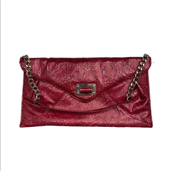 White House Black Market Red Snakeskin Clutch